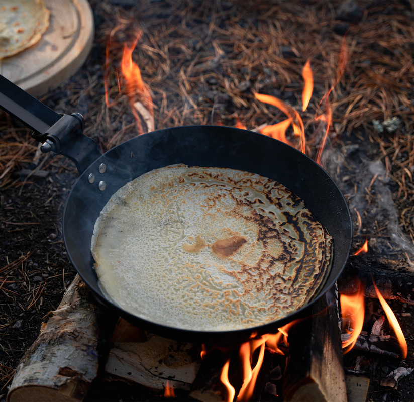Jägarstekpanna, hopfällbar Kolstål 42 cm
